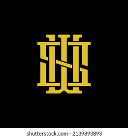 Monogramm, Badge-Logo, Anfangsbuchstaben S, W, SW oder WS, Interlock, modern, sportlich, gelbe Farbe auf schwarzem Hintergrund