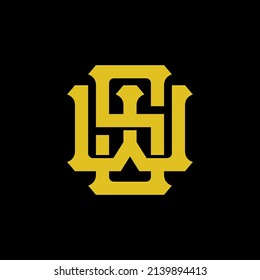 Monogram, Badge Logo, Initial letters S, W, SW or WS, Interlock, Modern, Sporty, Yellow Color on Black Background