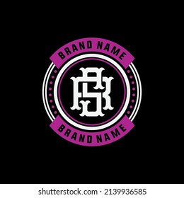 Monogram, Badge Logo, Initial letters R, S, RS or SR, Interlock, Modern, Sporty, White and Purple Color on Black Background