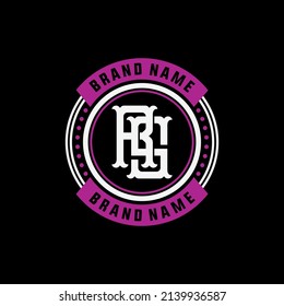 Monogram, Badge Logo, Initial letters R, S, RS or SR, Interlock, Modern, Sporty, White and Purple Color on Black Background
