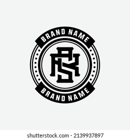 Monogram, Badge Logo, Initial letters R, S, RS or SR, Interlock, Modern, Sporty, Black Color on White Background