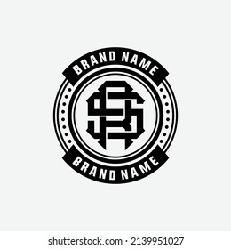 Monogram, Badge Logo, Initial letters R, S, RS or SR, Interlock, Modern, Sporty, Black Color on White Background