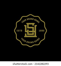 Monograma, logotipo de distintivo, letras iniciales S, Y, SY o YS, interbloqueo, moderno, deportivo, dorado color sobre fondo negro