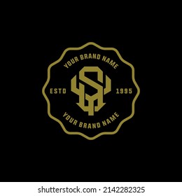 Monogram, Badge Logo, Initial letters S, Y, SY or YS, Interlock, Modern, Sporty, Gold Color on Black Background