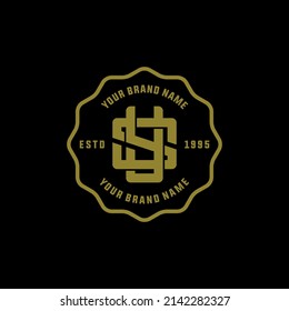 Monogram, Badge Logo, Initial letters S, Y, SY or YS, Interlock, Modern, Sporty, Gold Color on Black Background
