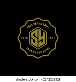 Monogram, Badge Logo, Initial letters S, Y, SY or YS, Modern, Sporty, Gold Color on Black Background