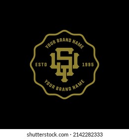 Monogram, Badge Logo, Initial letters S, Y, SY or YS, Interlock, Modern, Sporty, Gold Color on Black Background