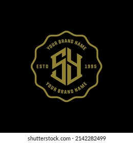 Monogram, Badge Logo, Initial letters S, Y, SY or YS, Modern, Sporty, Gold Color on Black Background