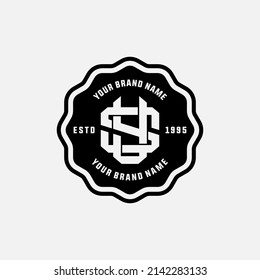 Monogram, Badge Logo, Initial letters S, Y, SY or YS, Interlock, Modern, Sporty, Black and White Color on White Background