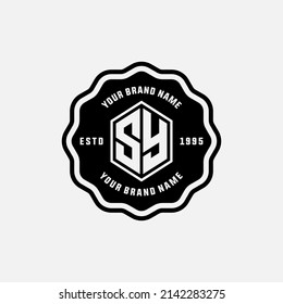 Monograma, logotipo distintivo, letras iniciales S, Y, SY o YS, color moderno, deportivo, negro y blanco sobre fondo blanco