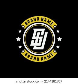 Monogram, Badge Logo, Initial letters S, U, SU or US, Interlock, Modern, Sporty, White and Yellow Color on Black Background