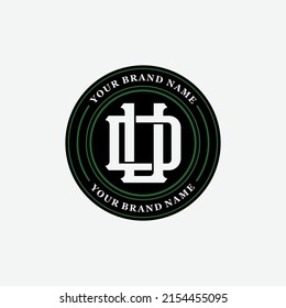 Monogram, Badge Logo, Initial letters U, D, UD or DU, Interlock, Modern, Sporty, Black, White and Green Color on White Background