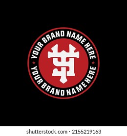 Monogram, Badge Logo, Initial letters T, Y, TY or YT, Interlock, Modern, Sporty, White and Red Color on Black Background