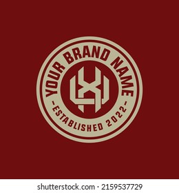 Monogramm, Badge-Logo, Anfangsbuchstaben U, X, UX oder XU, Interlock, modern, sportlich, Creme und rote Farbe auf rotem Hintergrund