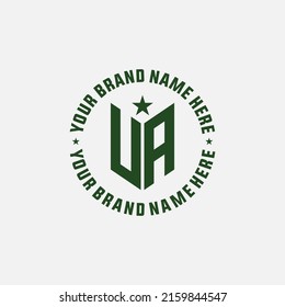Monogram, Badge Logo, Initial letters U, A, UA or AU, Modern, Sporty, Green Color on White Background