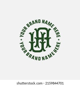 Monogram, Badge Logo, Initial letters U, A, UA or AU, Interlock, Vintage, Classic, Green Color on White Background