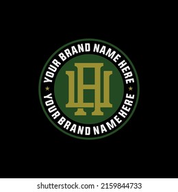 Monogram, Badge Logo, Initial letters U, A, UA or AU, Interlock, Modern, Sporty, White, Green and Gold Color on Black Background