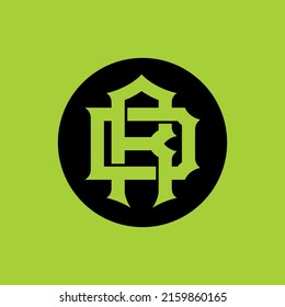 Monogram, Badge Logo, Initial letters R, D, RD or DR, Interlock, Modern, Sporty, Green and Black Color on Green Background