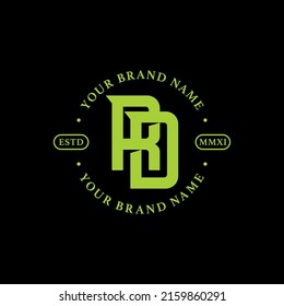 Monogramm, Badge-Logo, Anfangsbuchstaben R, D, RD oder DR, Interlock, modern, sportlich, grüne Farbe auf schwarzem Hintergrund