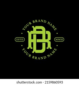 Monogram, Badge Logo, Initial letters R, D, RD or DR, Interlock, Vintage, Classic, Green Color on Black Background