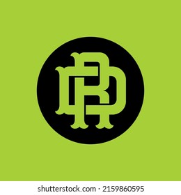 Monogram, Badge Logo, Initial letters R, D, RD or DR, Interlock, Vintage, Classic, Green and Black Color on Green Background