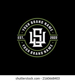 Monogram, Badge Logo, Initial letters S, U, SU or US, Interlock, Modern, Sporty, White and Green Color on Black Background