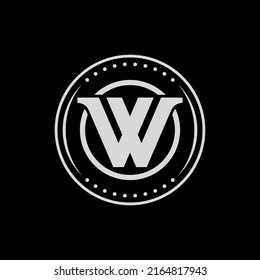 Monogram, Badge Logo, Initial letters V, W, VW or WV, Modern, Sporty, Grey Color on Black Background