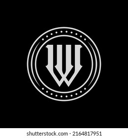 Monogram, Badge Logo, Initial letters V, W, VW or WV, Modern, Sporty, Grey Color on Black Background