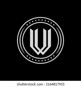 Monogram, Badge Logo, Initial letters V, W, VW or WV, Modern, Sporty, Grey Color on Black Background