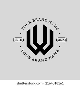 Monogram, Badge Logo, Initial letters V, W, VW or WV, Modern, Sporty, Black Color on Grey Background