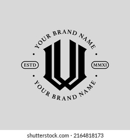 Monograma, logotipo de distintivo, letras iniciales V, W, VW o WV, moderno, deportivo, negro sobre fondo gris