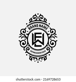Monogram, Badge Logo, Initial letters W, E, WE or EW, Interlock, Modern, Sporty, Black Color on White Background
