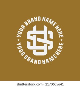 Monogram, Badge Logo, Initial letters S, U, SU or US, Interlock, Modern, Sporty, White Color on Brown Background