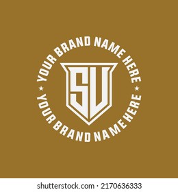 Monogram, Badge Logo, Initial letters S, U, SU or US, Modern, Sporty, White Color on Brown Background