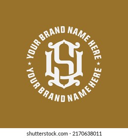 Monogram, Badge Logo, Initial letters S, U, SU or US, Interlock, Vintage, Classic, White Color on Brown Background