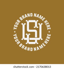 Monogram, Badge Logo, Initial letters S, U, SU or US, Interlock, Vintage, Classic, White Color on Brown Background