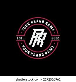 Monogram, Badge Logo, Initial letters R or RR, Interlock, Modern, Sporty, White and Magenta Color on Black Background
