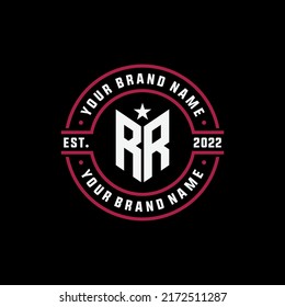 Monogram, Badge Logo, Initial letters R or RR, Modern, Sporty, White and Magenta Color on Black Background