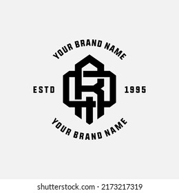 Monogram, Badge Logo, Initial letters R, Q, RQ or QR, Interlock, Modern, Sporty, Black Color on White Background