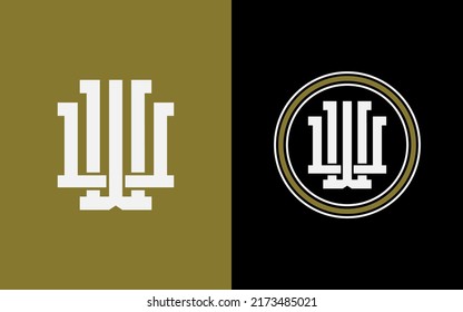 Monogram, Badge Logo, Initial letters U, W, UW or WU, Interlock, Modern, Sporty, Black, White and Gold Color