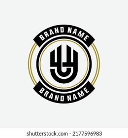 Monogram, Badge Logo, Initial letters U, Y, UY or YU, Interlock, Modern, Sporty, Black and Gold Color on White Background