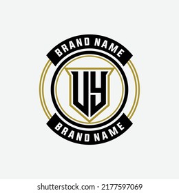 Monogram, Badge Logo, Initial letters U, Y, UY or YU, Modern, Sporty, Black and Gold Color on White Background