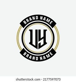 Monogram, Badge Logo, Initial letters U, Y, UY or YU, Modern, Sporty, Black and Gold Color on White Background