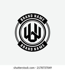 Monogram, Badge Logo, Initial letters W, U, WU or UW, Interlock, Modern, Sporty, Black Color on White Background