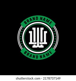 Monogram, Badge Logo, Initial letters W, U, WU or UW, Interlock, Modern, Sporty, White and Green Color on Black Background