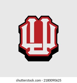 Monogram, Badge Logo, Initial letters U or UU, Interlock, Modern, Sporty, White, Black and Red Color on White Background