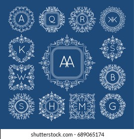 Monogram bage logo vintage frame decoration floral vector