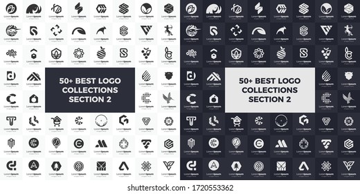 Monogram black and white Logo set collection. Icon abstract geometric modern, creative, simple and minimalist. bundle for business Flat logos design vector templates.