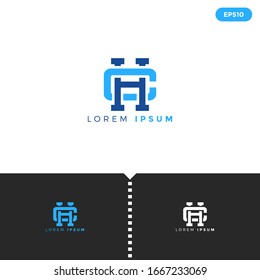 Elementos de plantilla de diseño del logotipo Monogram Blue Letter ch para Business, Consulting Company Group.vectorial