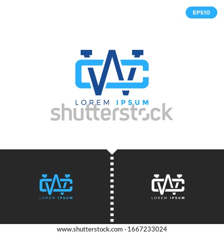 Monogram Blue Letter cw logo design template elements for Business, Consulting Company Group. vector
